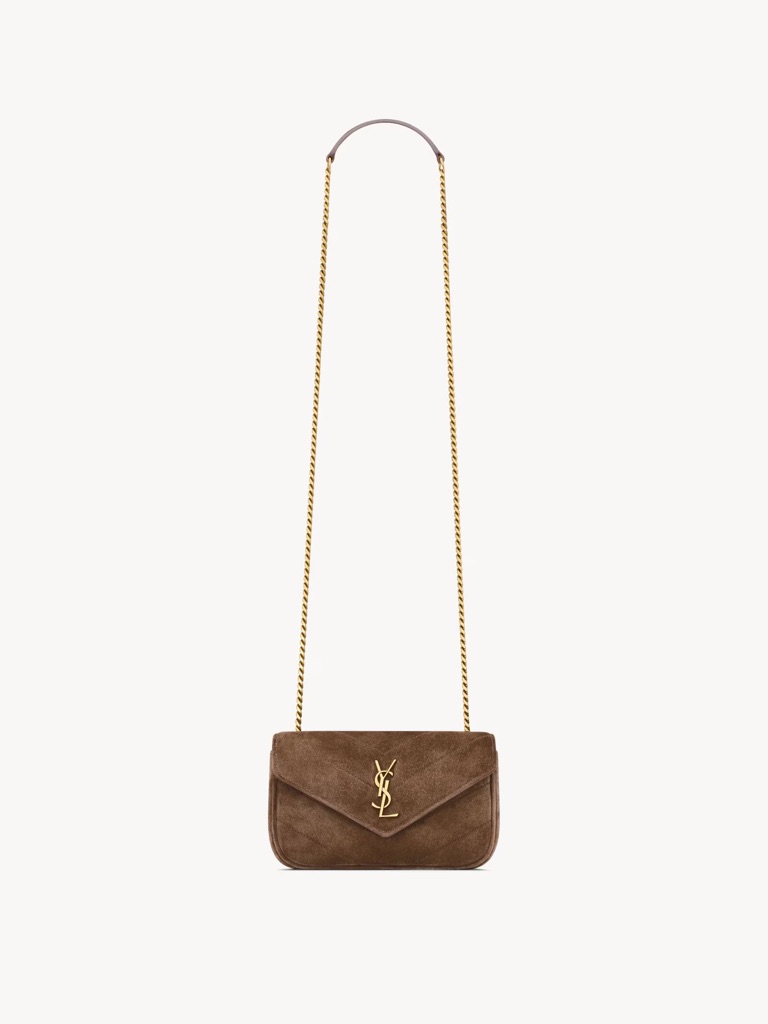 Saint Laurent Brown Suede Small Chain Envelope Bag